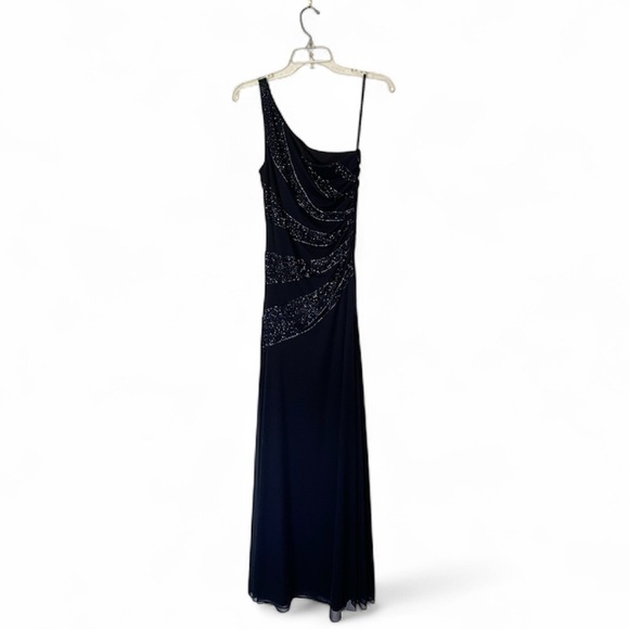 City Triangles Dresses & Skirts - City Triangles navy beaded one shoulder maxi dress size 7 y2k prom winter formal